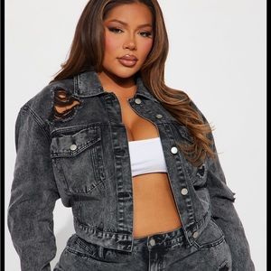 Fashion Nova Distressed Washed Black Jean Jacket